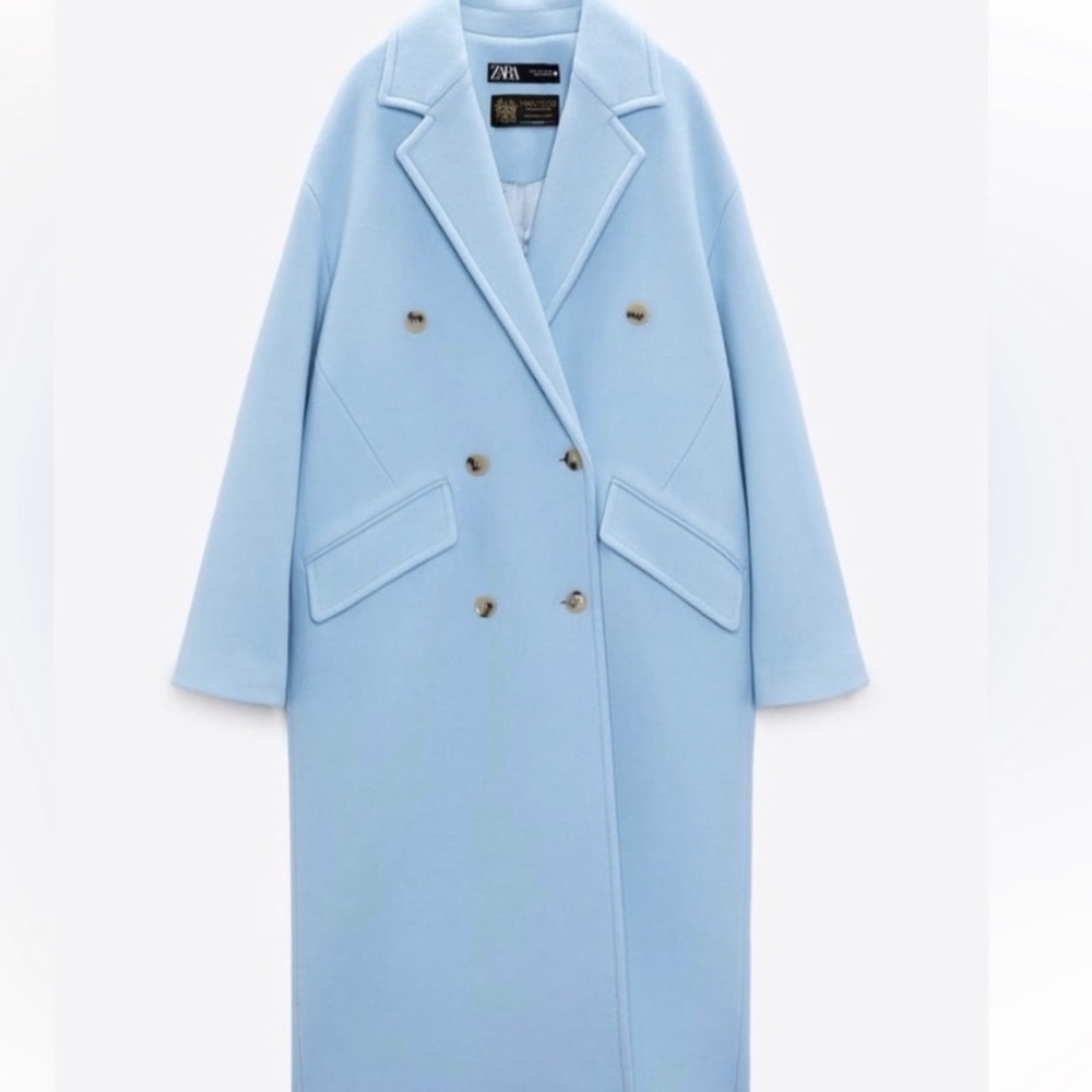 Zara wool blend oversized cocoon baby blue coat XS